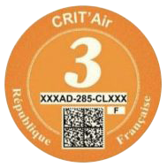Vignette orange Crit'Air 3 - véhicule essence (et autres) 